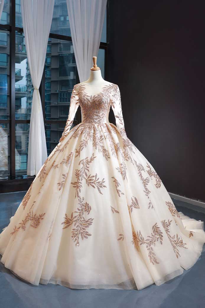 Champagne Lace Ball Gown Quincerea Formal Evening Dress RS210112