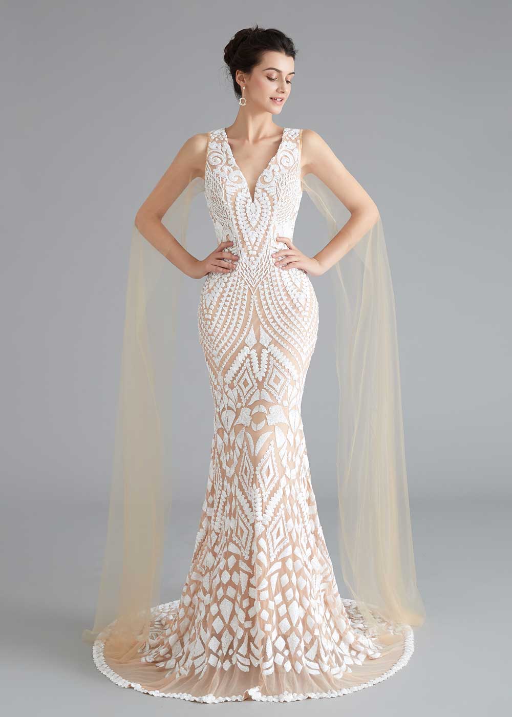 Champagne Lace Mermaid Wedding Dress