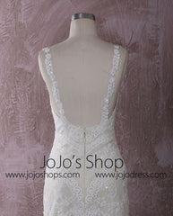 Champagne Lace Mermaid Dress with Floral Lace Straps | QT815008