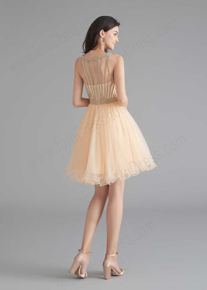 Chic Short Champagne Tulle Evening Dress