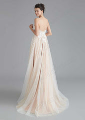 Boho Style Champagne A-line Dress with Lace Top