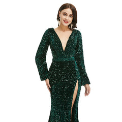 Shimmery Dark Green Maxi Formal Red Carpet Gala Evening Dress EN5018
