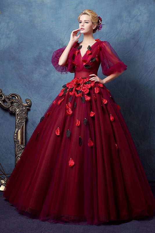 Dark Red Victoria Ball Gown with Rose Petal X2008 Dark Red Victoria Ball Gown with Rose Petal X2008