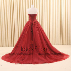 Dark Red Ball Gown Lace Dress | RS6805