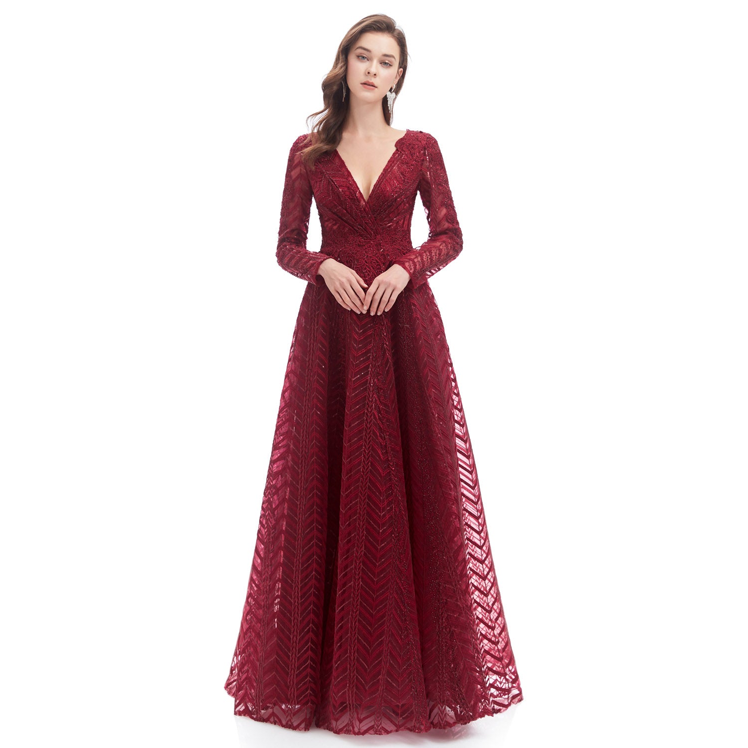 Burgundy Maxi Lace Long Formal Evening Dress EN4607 Size 2 / Burgundy Burgundy Maxi Lace Long Formal Evening Dress EN4607 Size 2 / Burgundy