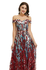 Dark Red Sequins Maxi Formal Gala Evening Dress EN5008
