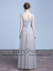 Gray Floor Length Lace Formal Home Coming Prom Dress