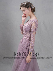 Dusty Purple Princess Prom Formal Dress with Open Back
