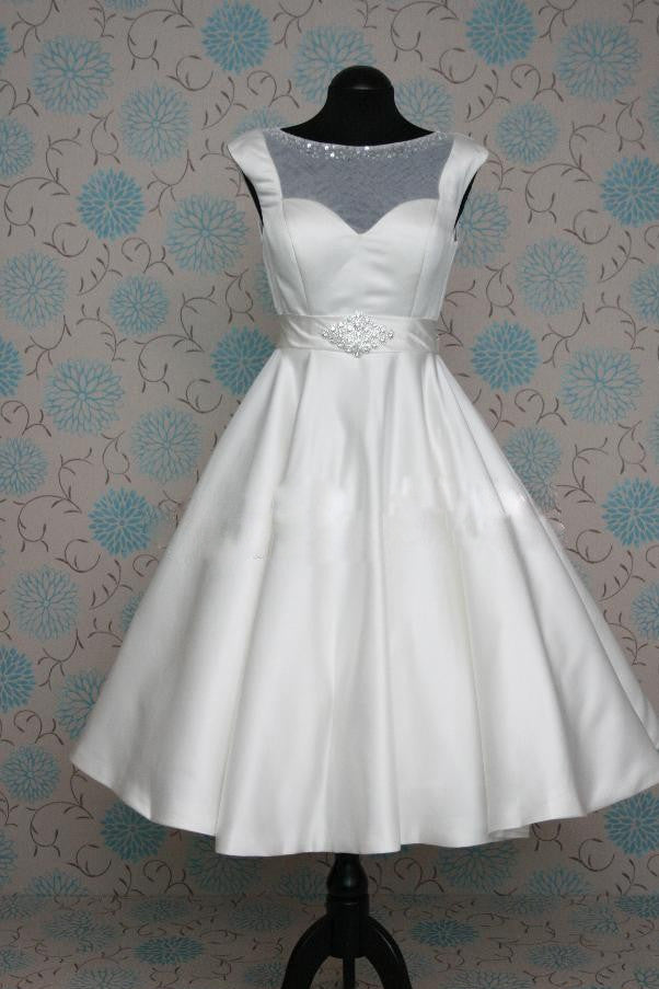 Retro 50s 60s Short Tea Length Modest Wedding Dress with Sash Tie Size 20W / Other Color Retro 50s 60s Short Tea Length Modest Wedding Dress with Sash Tie Size 20W / Other Color