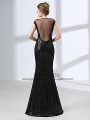Elegant Black Sequined Long Formal Evening Dress