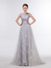 Elegant Gray Lace Formal Evening Dress