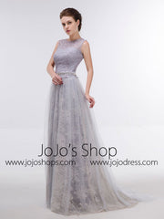 Elegant Gray Lace Formal Evening Dress