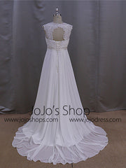 Elegant Chiffon Dress with French Lace Cap Sleeves | BB001