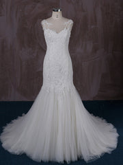 Fit and Flare Mermaid Lace Dress with Illusion Neckline and Illusion Back | QT85330