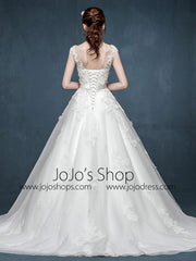 Whimsical Floral Lace A-line Dress with Cap sleeves