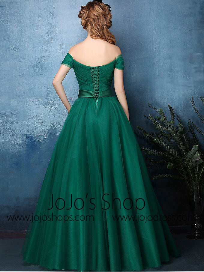 Forest Green Off Shoulder Tulle Ball Gown Formal Dress | X1603