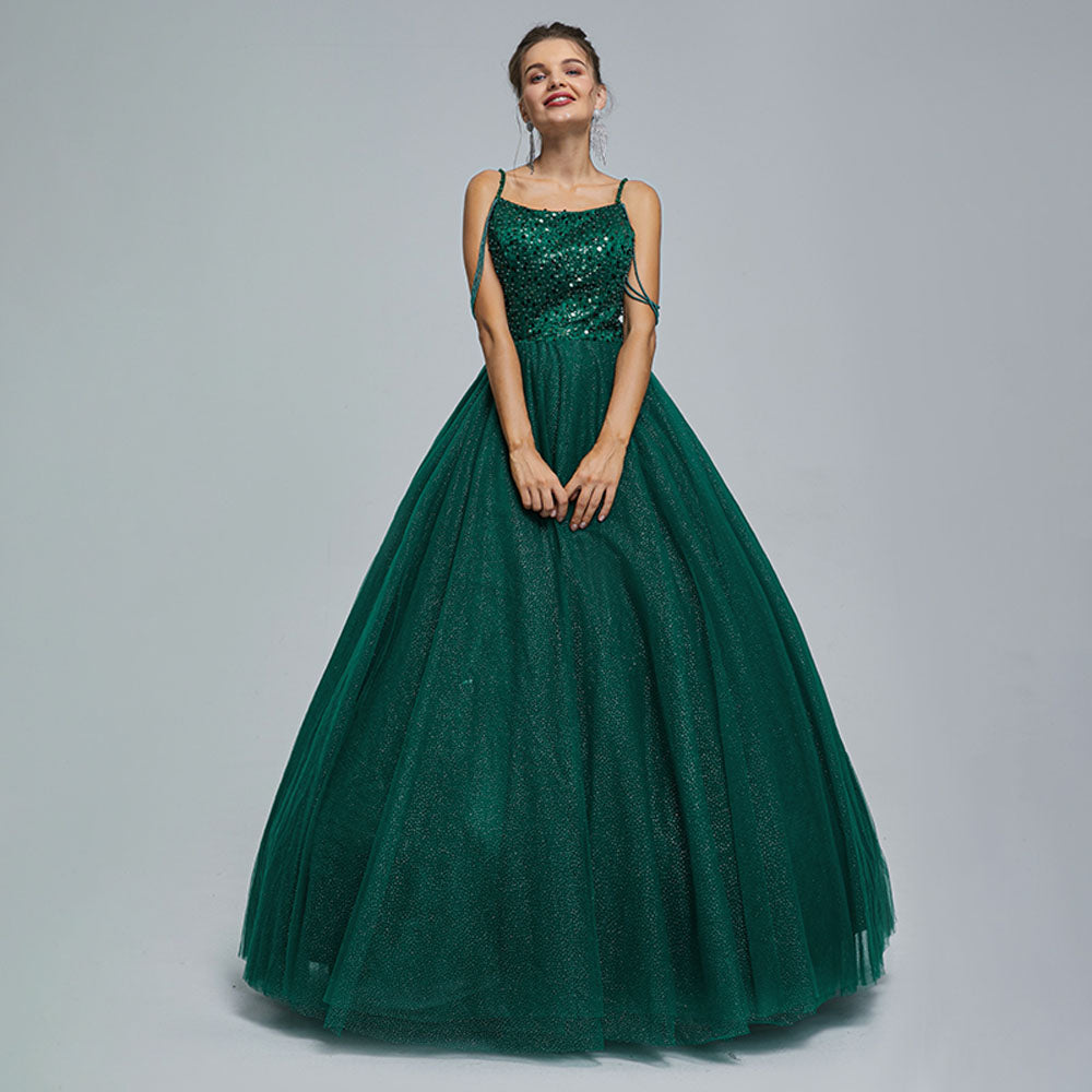 Forest Green Ball Gown Maxi Prom Evening Dress with Straps EN5305 Size 12 / Green Forest Green Ball Gown Maxi Prom Evening Dress with Straps EN5305 Size 12 / Green