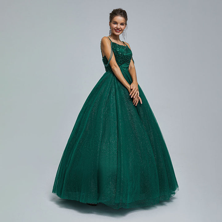 Forest Green Ball Gown Maxi Prom Evening Dress with Straps EN5305