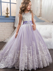 Purple Girls Princess Ball Gown Party Dress Birthday Dress
