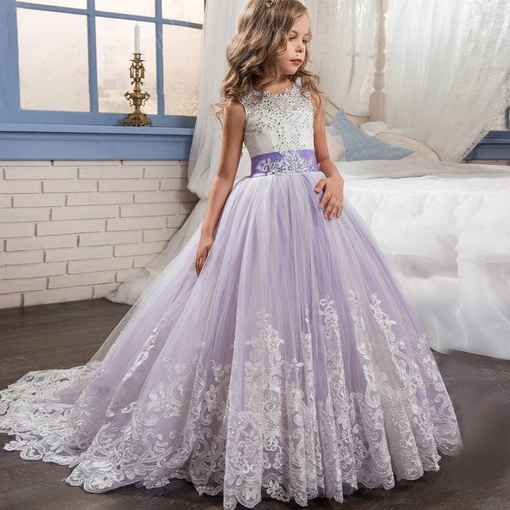 Purple Girls Princess Ball Gown Party Dress Birthday Dress