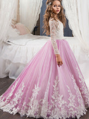 Girls Princess Ball Gown Party Dress Birthday Dress with Long Sleeves