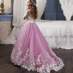 Girls Princess Ball Gown Party Dress Birthday Dress with Long Sleeves
