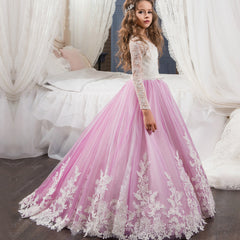 Girls Princess Ball Gown Party Dress Birthday Dress with Long Sleeves