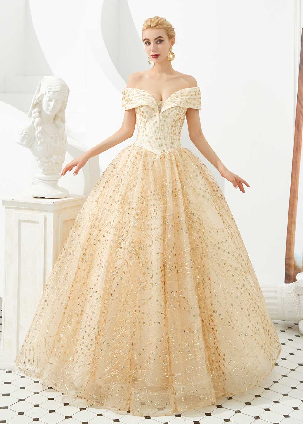 Gold Off The Shoulder Ball Gown Prom Formal Dress Size 10 / Champagne Gold Off The Shoulder Ball Gown Prom Formal Dress Size 10 / Champagne