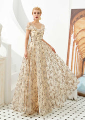 Gold Lace Prom Formal Evening Dress