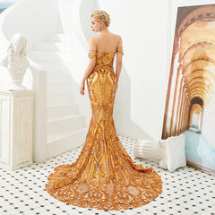 Gold Sequins Maxi Mermaid Gala Formal Evening Dress EN4812