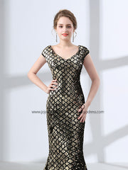 Elegant Gold Sequins Formal Prom Pagaent Evening Dress