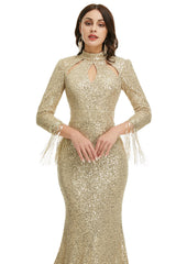 Gold Sparkly Sequins Maxi Long Formal Evening Dress EN5003