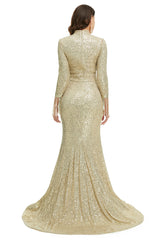 Gold Sparkly Sequins Maxi Long Formal Evening Dress EN5003