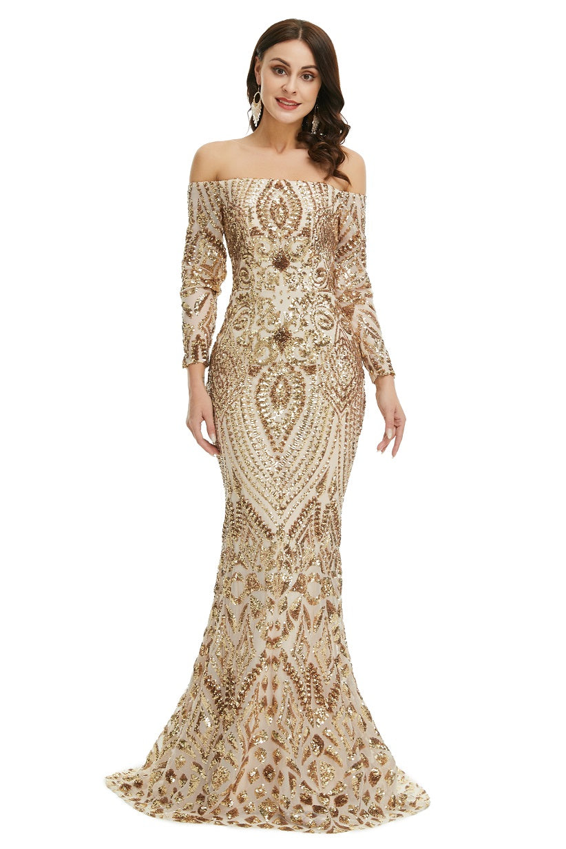 Sexy Gold Off the Shoulder Maxi Fitted Gala Formal Evening Dress EN5009 Size 8 / Gold Sexy Gold Off the Shoulder Maxi Fitted Gala Formal Evening Dress EN5009 Size 8 / Gold