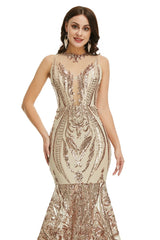 Gold Sequins Maxi Mermaid Formal Prom Evening Dress EN5007