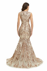 Gold Sequins Maxi Mermaid Formal Prom Evening Dress EN5007