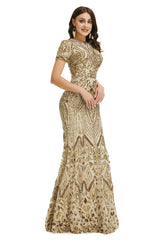 Gold Modest Maxi Fitted Gala Formal Evening Dress EN5010