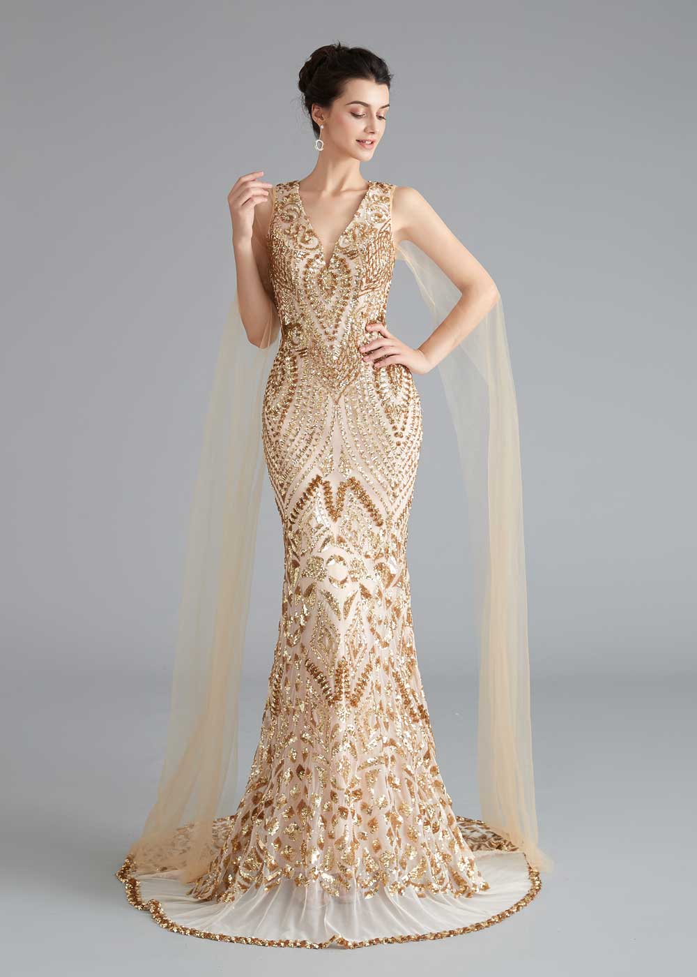 Gold Sequin Shimmery Pageant Prom Dress