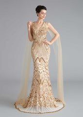 Gold Sequin Shimmery Pageant Prom Dress