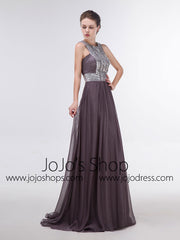 Elegant Gray Long Formal Prom Evening Dress