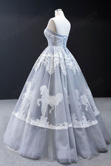Gray Designer Strapless Ball Gown Evening Dress RS2010