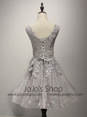 Short Gray Lace Cocktail Prom Dress