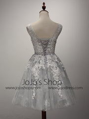 Short Gray Lace Reception Dress BM211