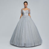 Silver Long Formal Prom Dress with Sparkly Skirt EN5303