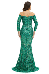 Sexy Green Off the Shoulder Maxi Fitted Gala Formal Evening Dress EN5009