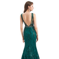 Green Lace Maxi Fitted Formal Evening Dress EN4804