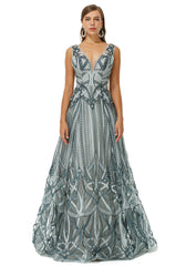 Silver Gray Maxi Ball Gown Formal Gala Prom Evening Dress EN4506