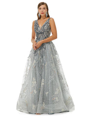 Silver Ball Gown Formal Gala Prom Evening Dress EN4502