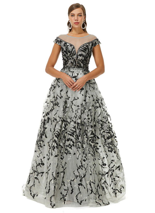 Black Gray Maxi Formal Prom Gala Evening Dress EN4511