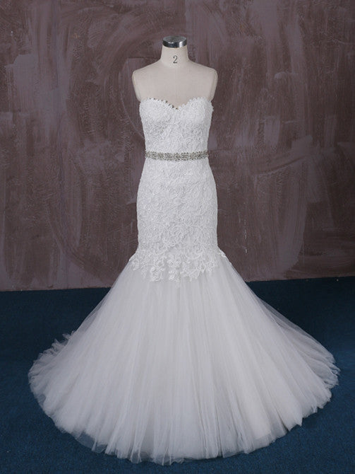 Strapless Cotton Lace Mermaid Dress | QT85186